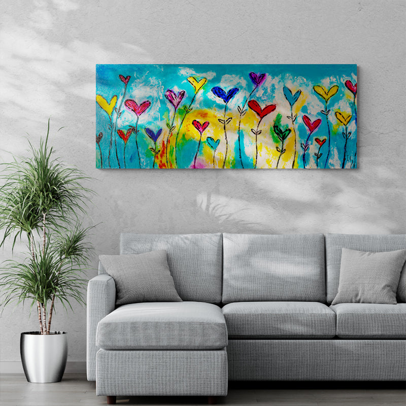 The Garden of Joyful Hearts canvas print in room setting - limited edition art by Ivan Guaderrama