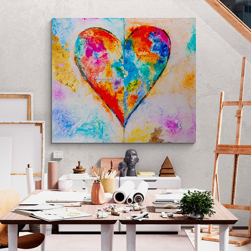 The Joyful Love canvas print in room setting - wall sculpture by Ivan Guaderrama