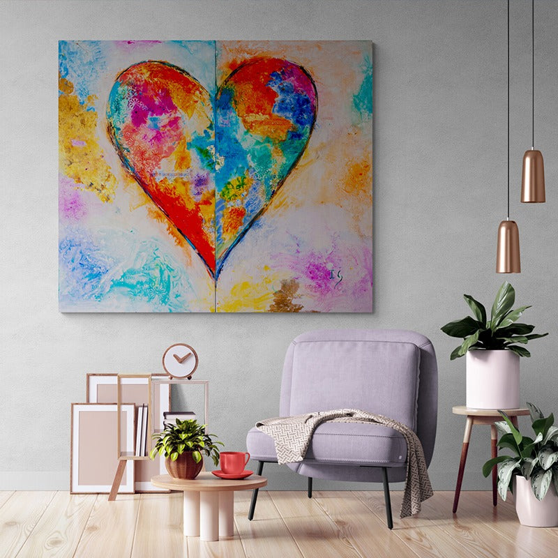 The Joyful Love canvas print in room setting - wall sculpture by Ivan Guaderrama