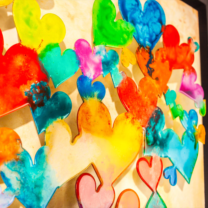 The Joyful Love canvas print in room setting - wall sculpture by Ivan Guaderrama