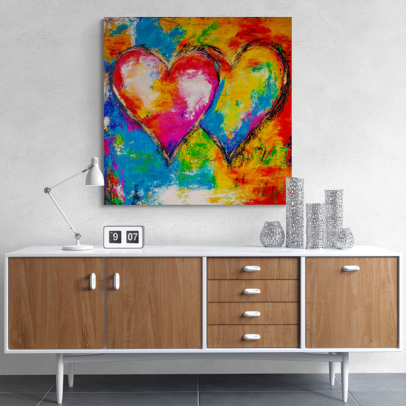 Two Hearts, One Soul canvas print in room setting - limited edition art by Ivan Guaderrama