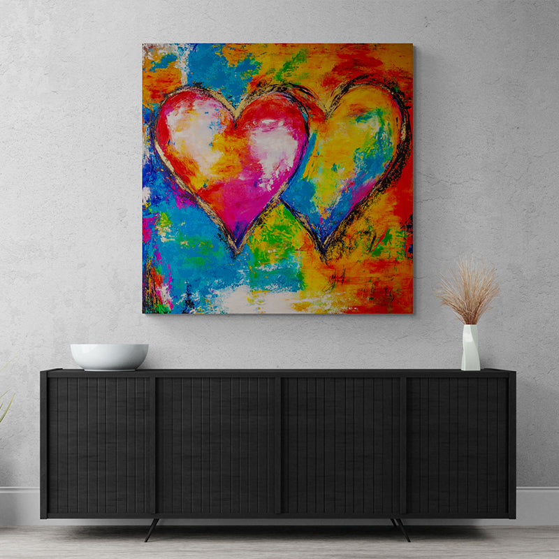 Two Hearts, One Soul canvas print in room setting - limited edition art by Ivan Guaderrama