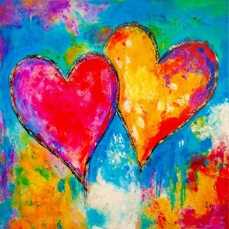 Two Beats, One Love - original heart painting by Ivan Guaderrama