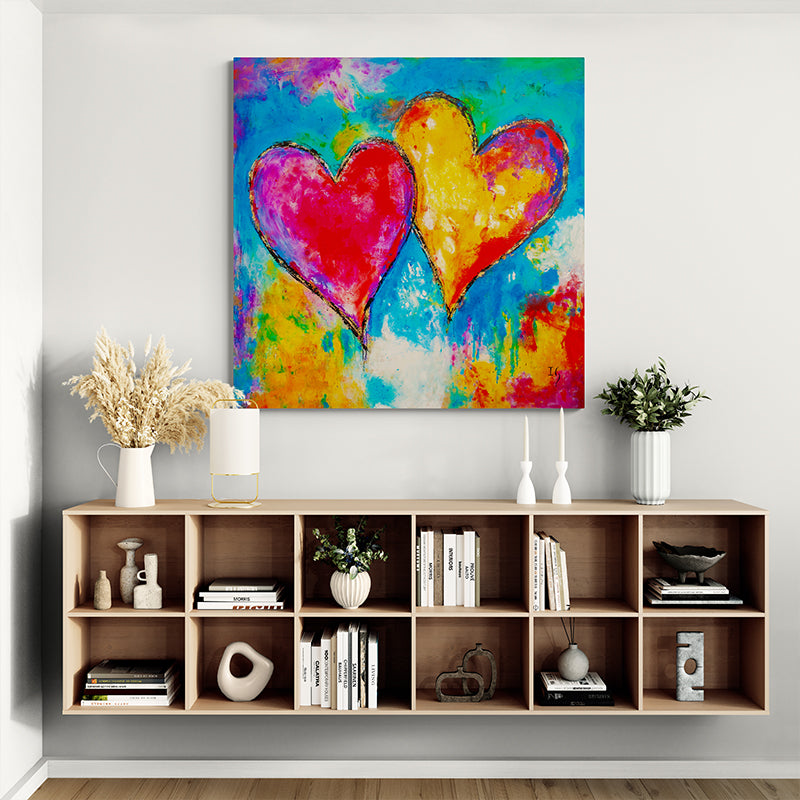 Two Beats, One Love canvas print in room setting - heart painting by Ivan Guaderrama
