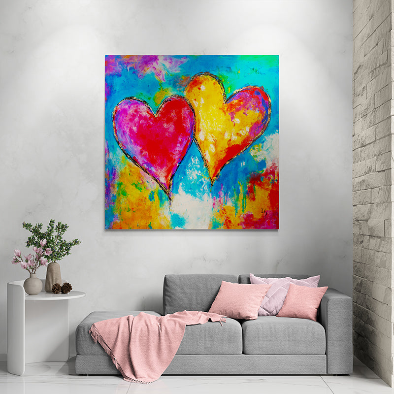 Two Beats, One Love canvas print in room setting - heart painting by Ivan Guaderrama