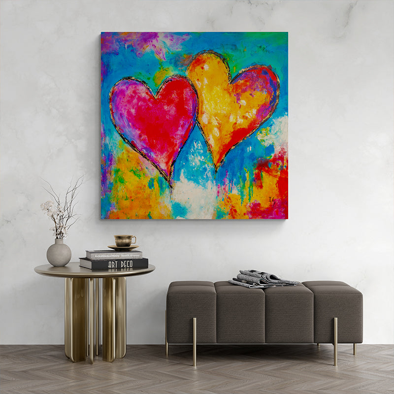Two Beats, One Love canvas print in room setting - heart painting by Ivan Guaderrama