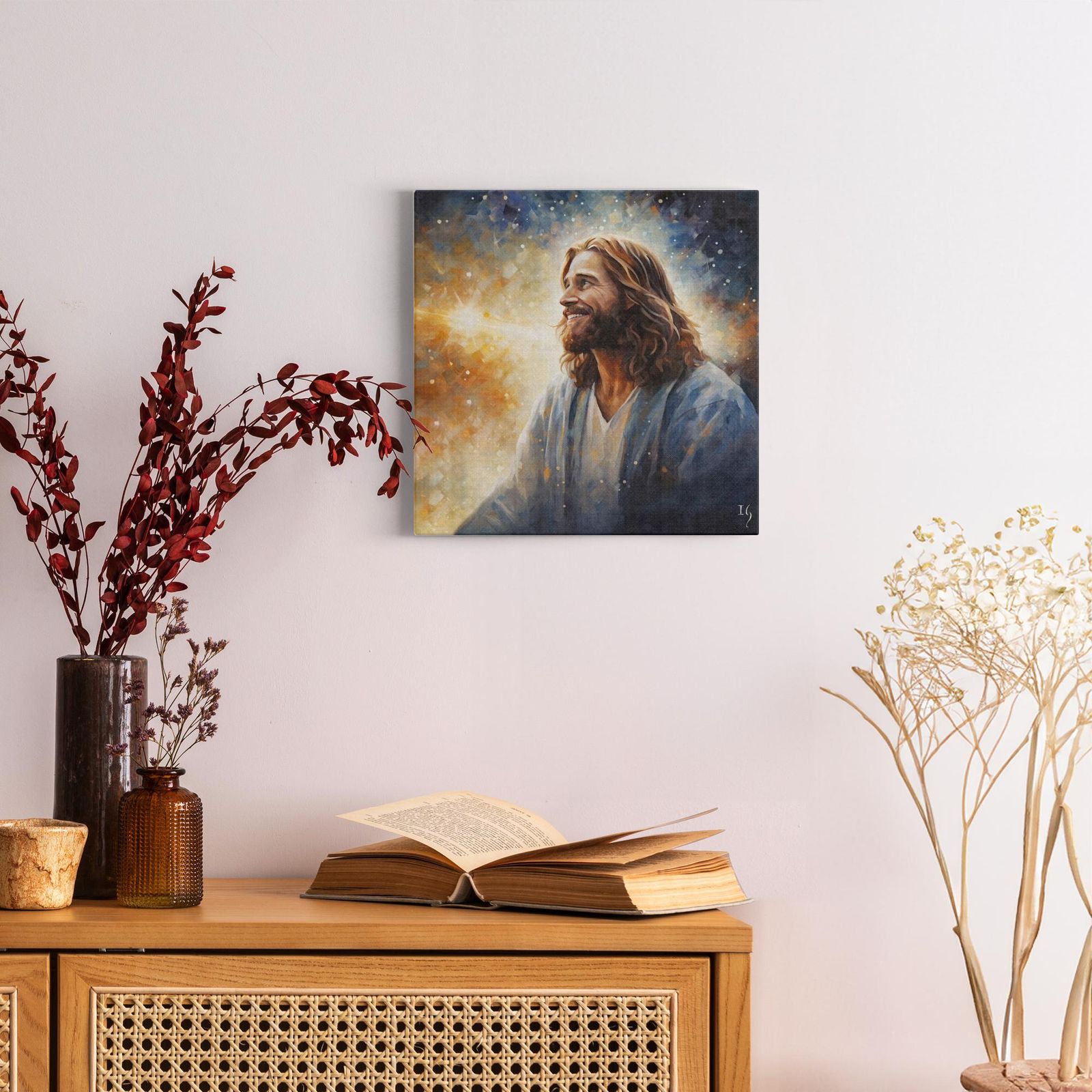 Jesus - Radiance of Divine Revelation artwork detail - smiling Jesus painting wall art