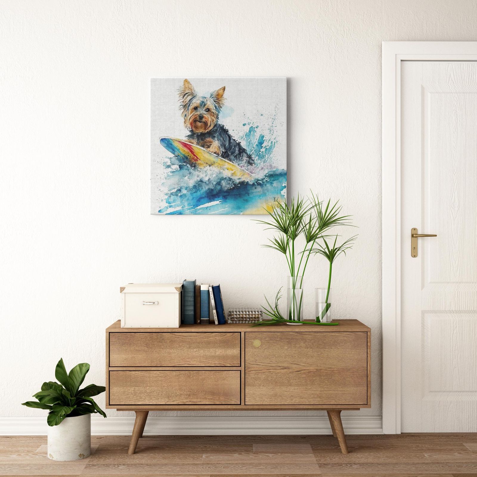 Surfs Up, Terrier Style! artwork detail - colorful pet portrait art wall art