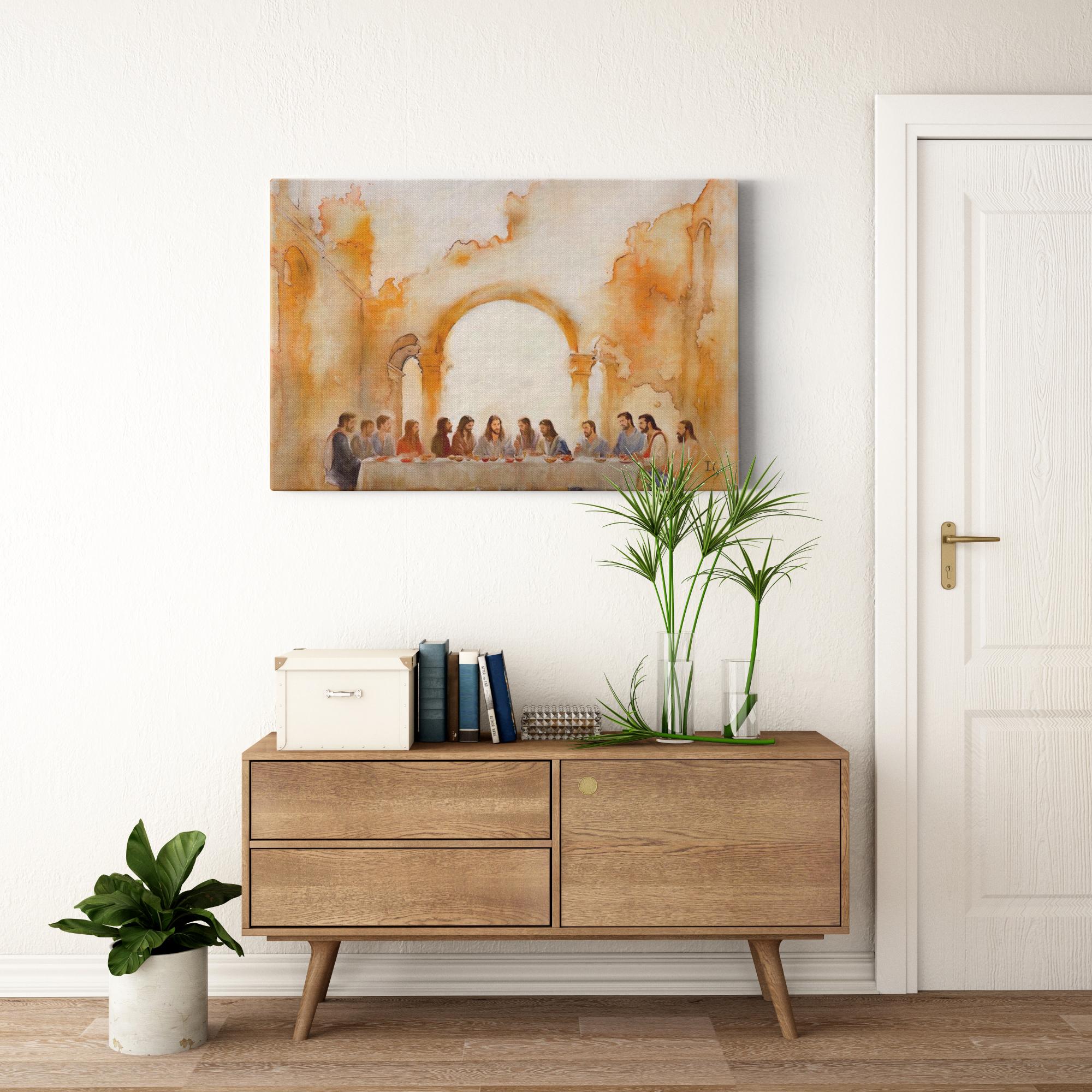 Last Supper Landscape artwork detail - smiling Jesus painting wall art