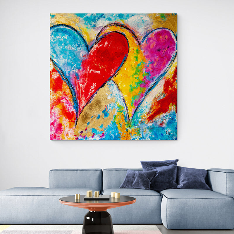 United Hearts canvas print in room setting - heart painting by Ivan Guaderrama