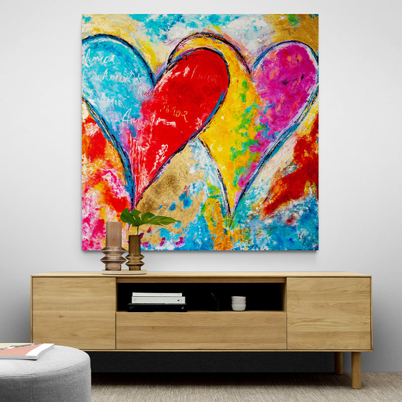 United Hearts canvas print in room setting - heart painting by Ivan Guaderrama