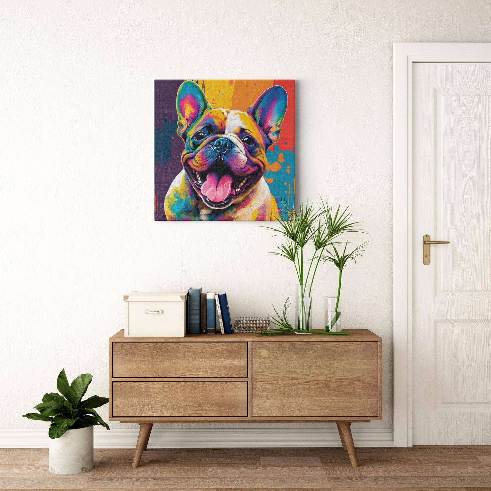 Vivid Bulldog Bliss artwork detail - colorful pet portrait art wall art
