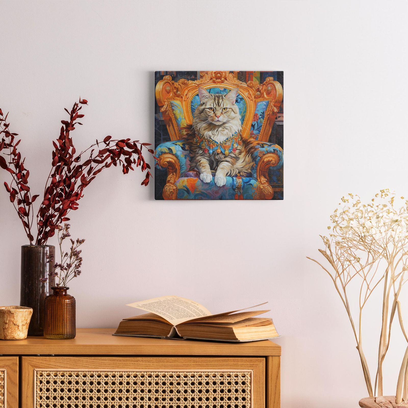Majestic Cat artwork detail - colorful pet portrait art wall art