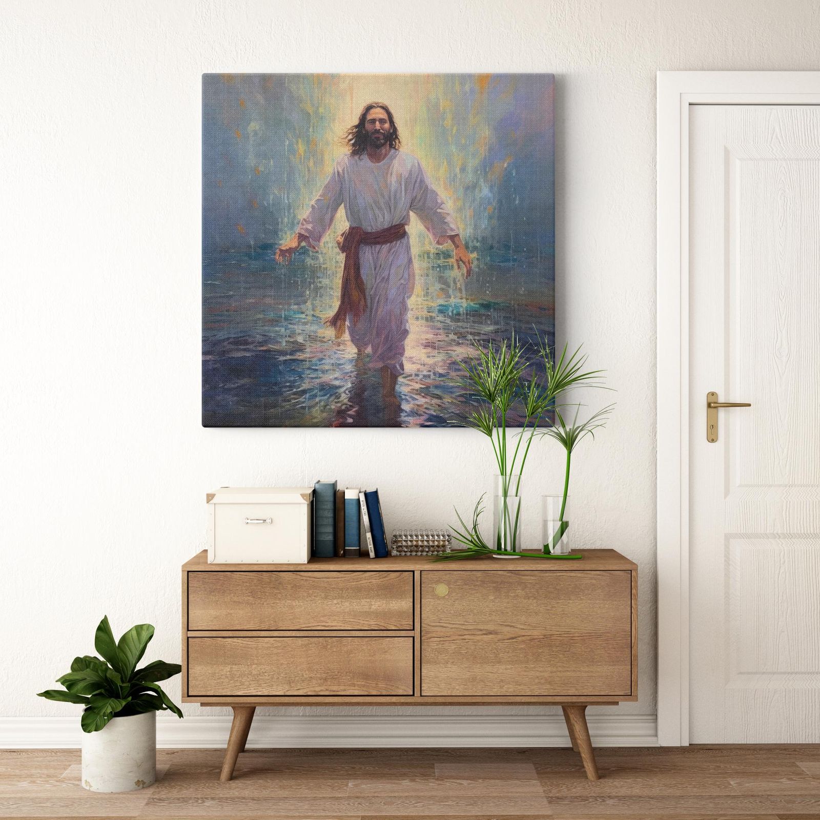 Jesus, a Serene Revelation artwork detail - smiling Jesus painting wall art