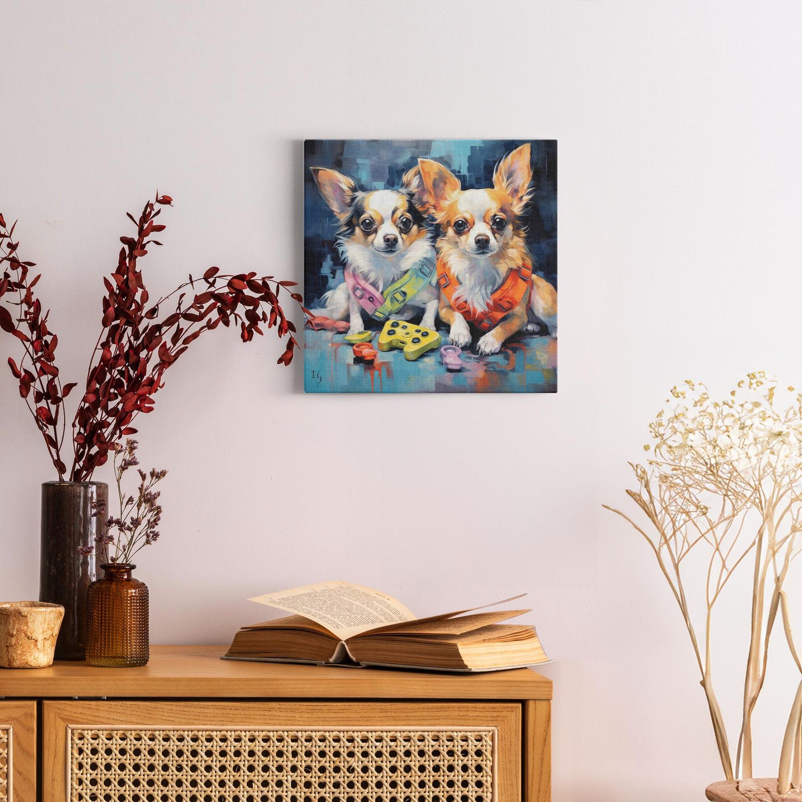 The Gaming Vest Duo artwork detail - colorful pet portrait art wall art