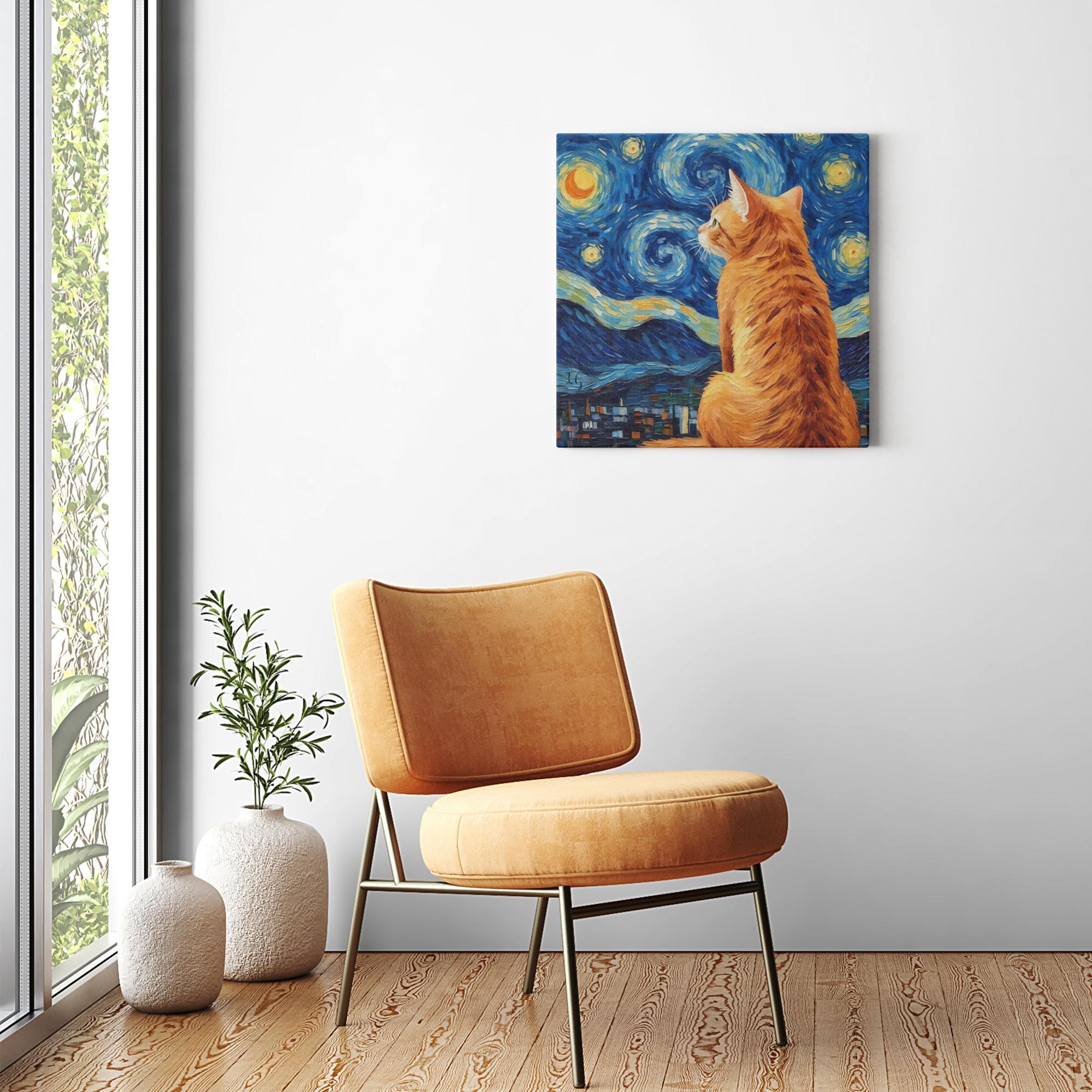 Under Starry Night artwork detail - colorful pet portrait art wall art