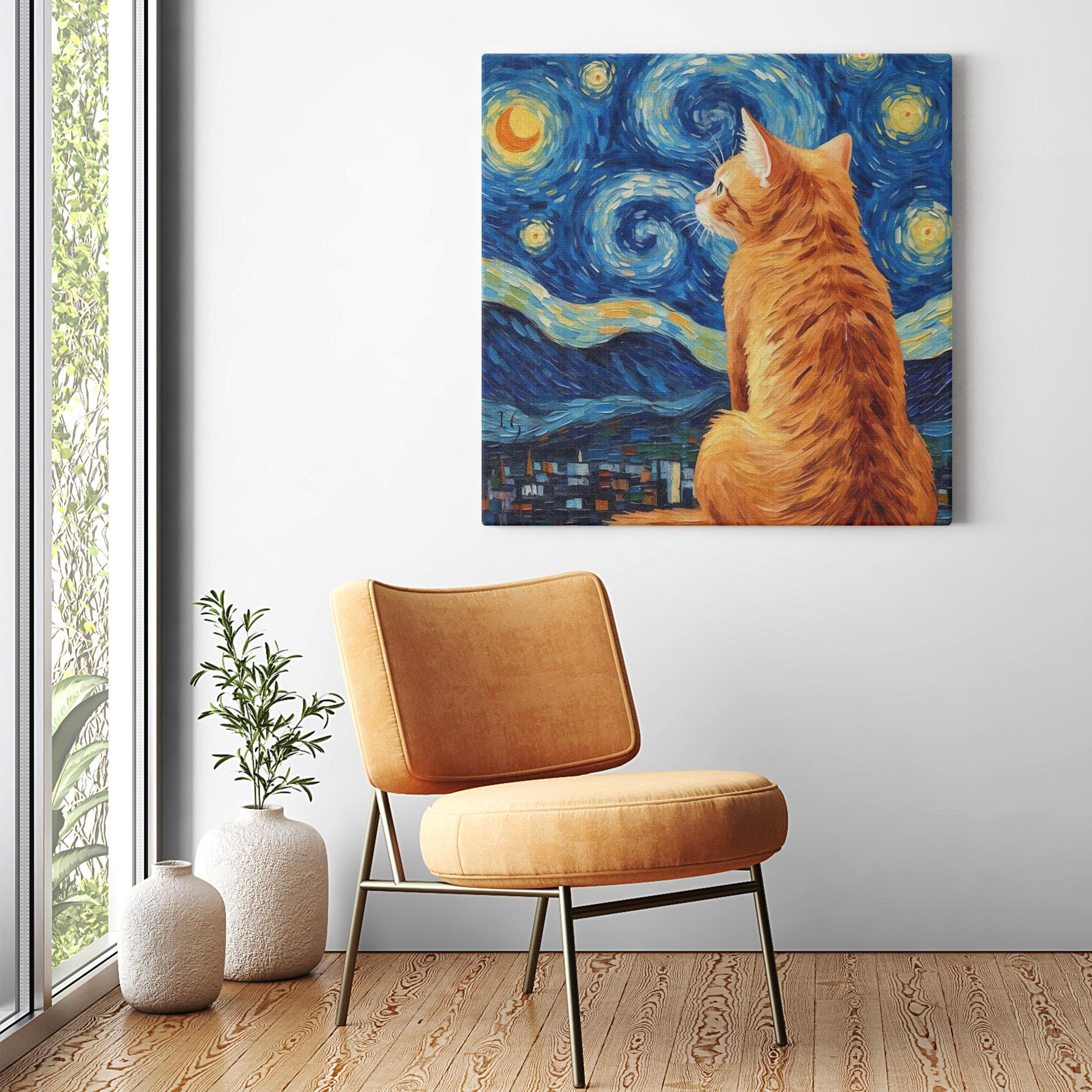Under Starry Night artwork detail - colorful pet portrait art wall art