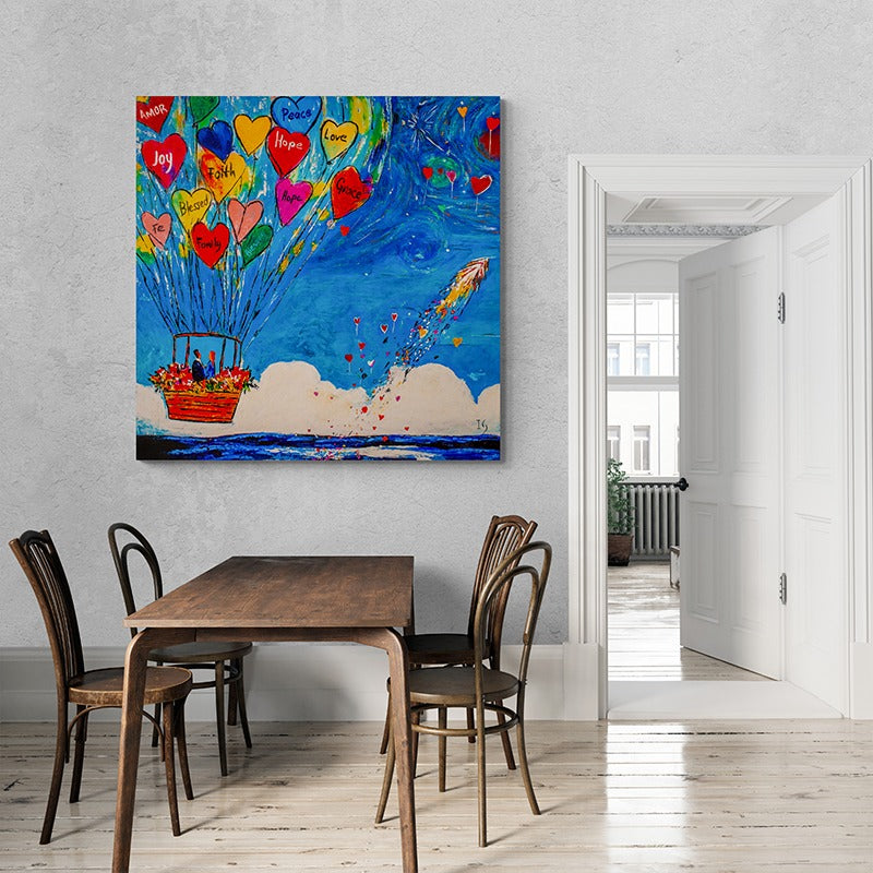 Where Love Takes Us canvas print in room setting - heart painting by Ivan Guaderrama