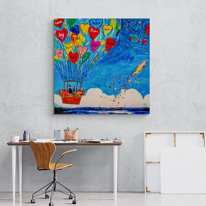Where Love Takes Us canvas print in room setting - heart painting by Ivan Guaderrama