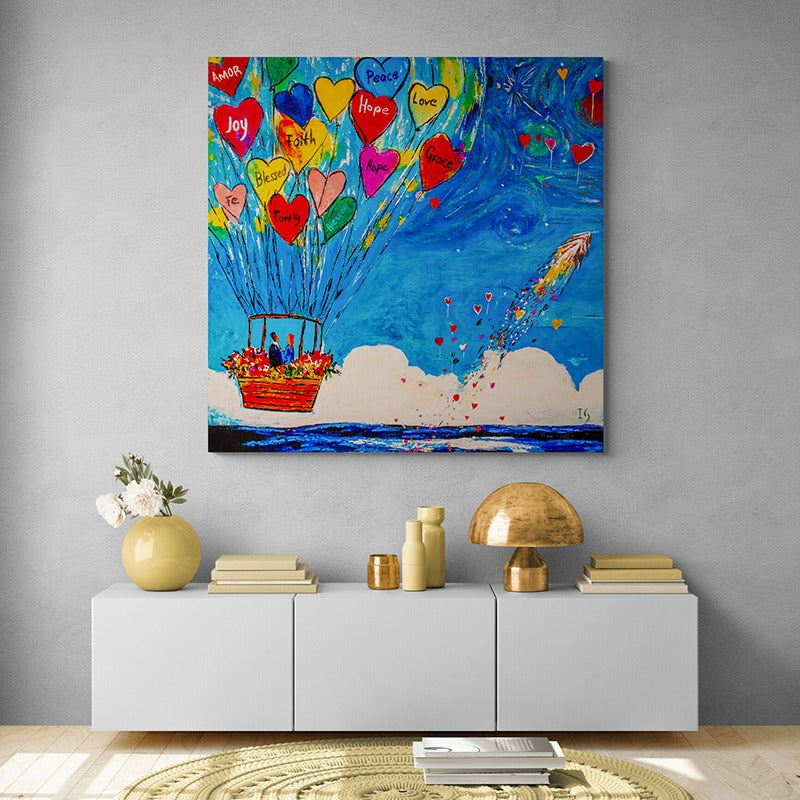 Where Love Takes Us canvas print in room setting - heart painting by Ivan Guaderrama