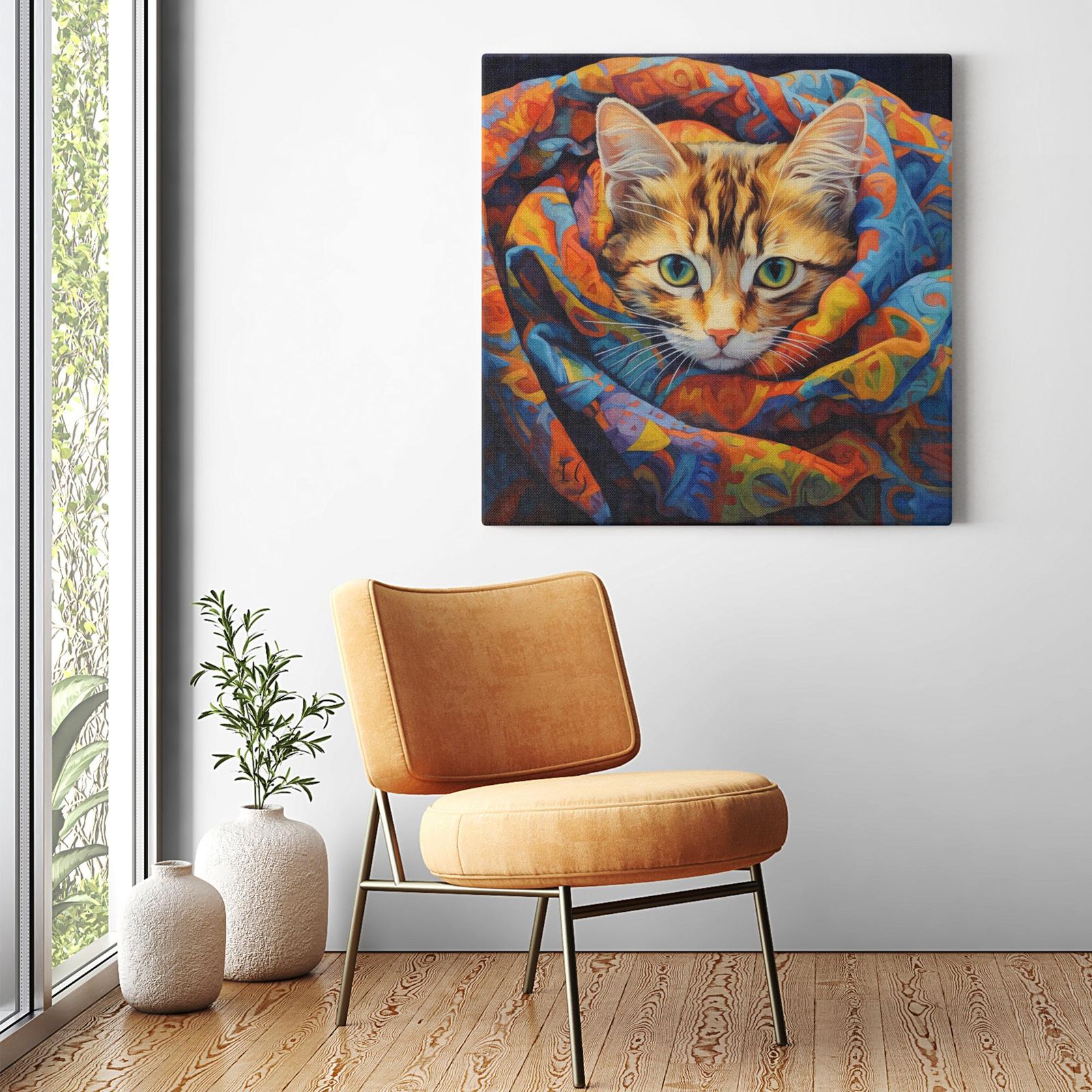 Whiskers & Wonders artwork detail - colorful pet portrait art wall art