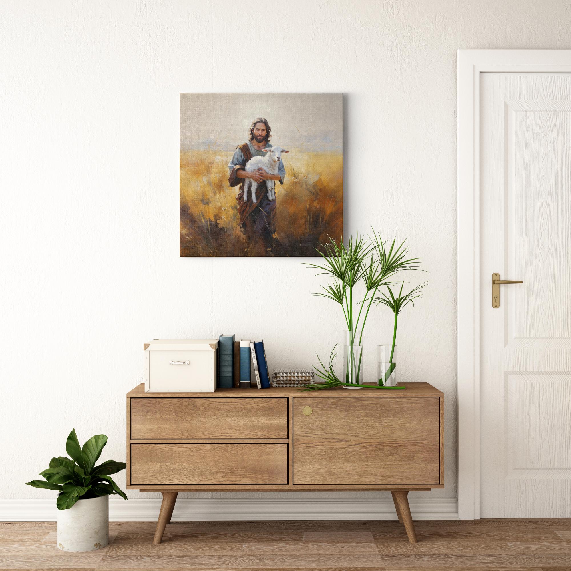 Pastoral Solace artwork detail - smiling Jesus painting wall art