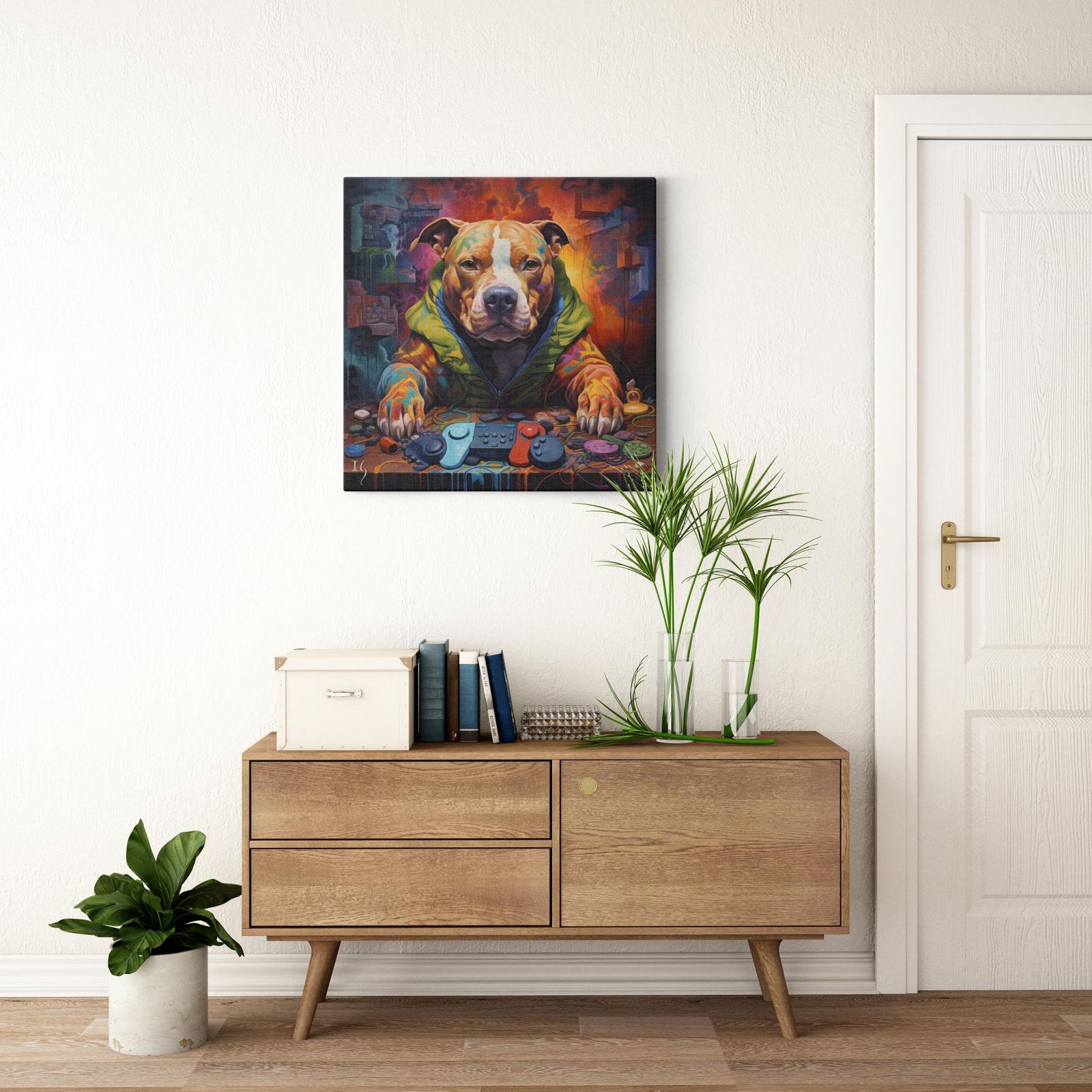 Techno-Artistic Canine artwork detail - colorful pet portrait art wall art