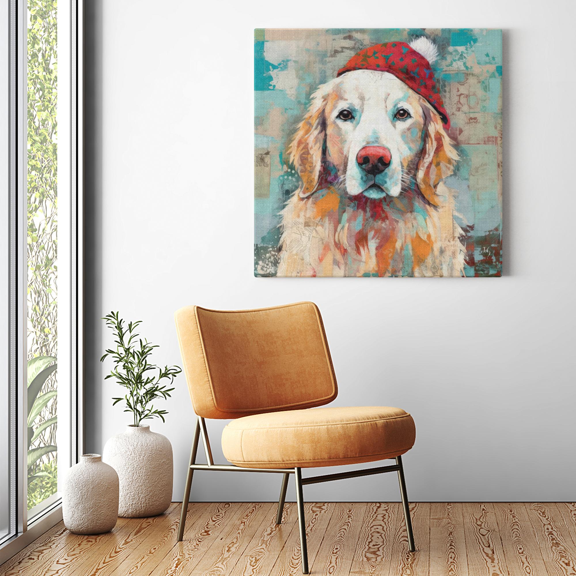 Golden Wonder with a Dash of Red artwork detail - colorful pet portrait art wall art