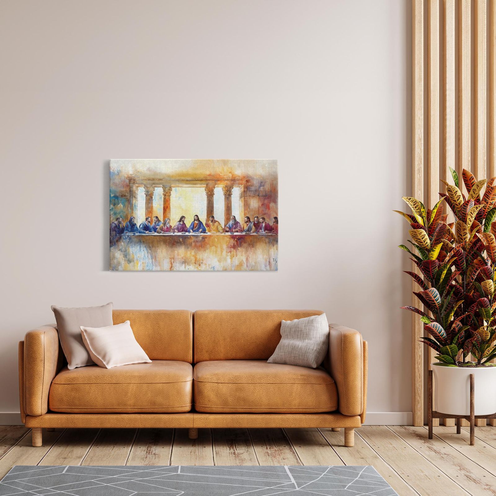 The Last Supper: Whispers of Eternity artwork detail - smiling Jesus painting wall art