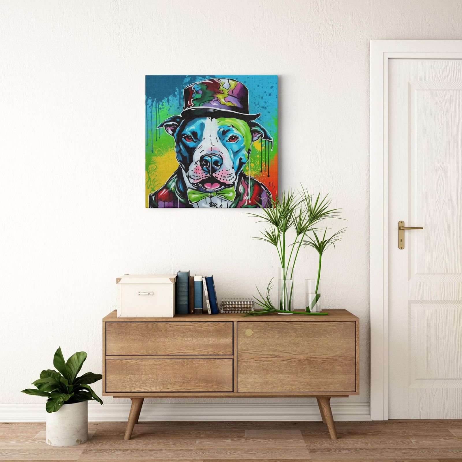 Charming Rainbow Pitbull artwork detail - colorful pet portrait art wall art