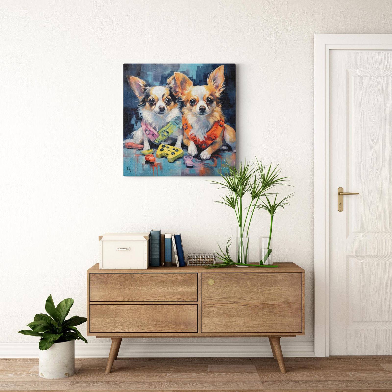 The Gaming Vest Duo artwork detail - colorful pet portrait art wall art