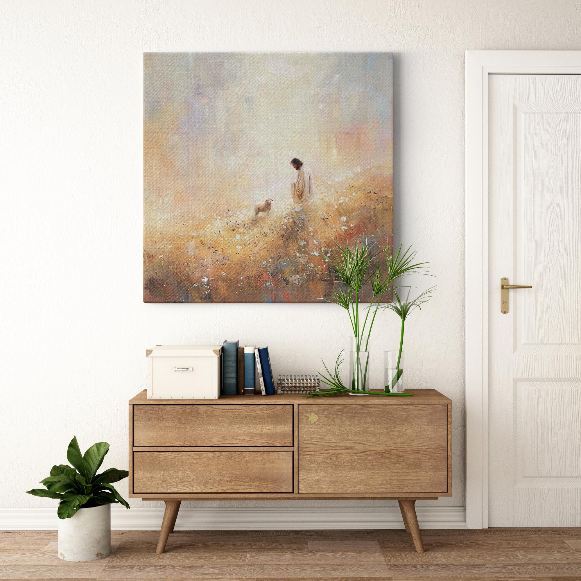 The Shepherd's Presence artwork detail - smiling Jesus painting wall art