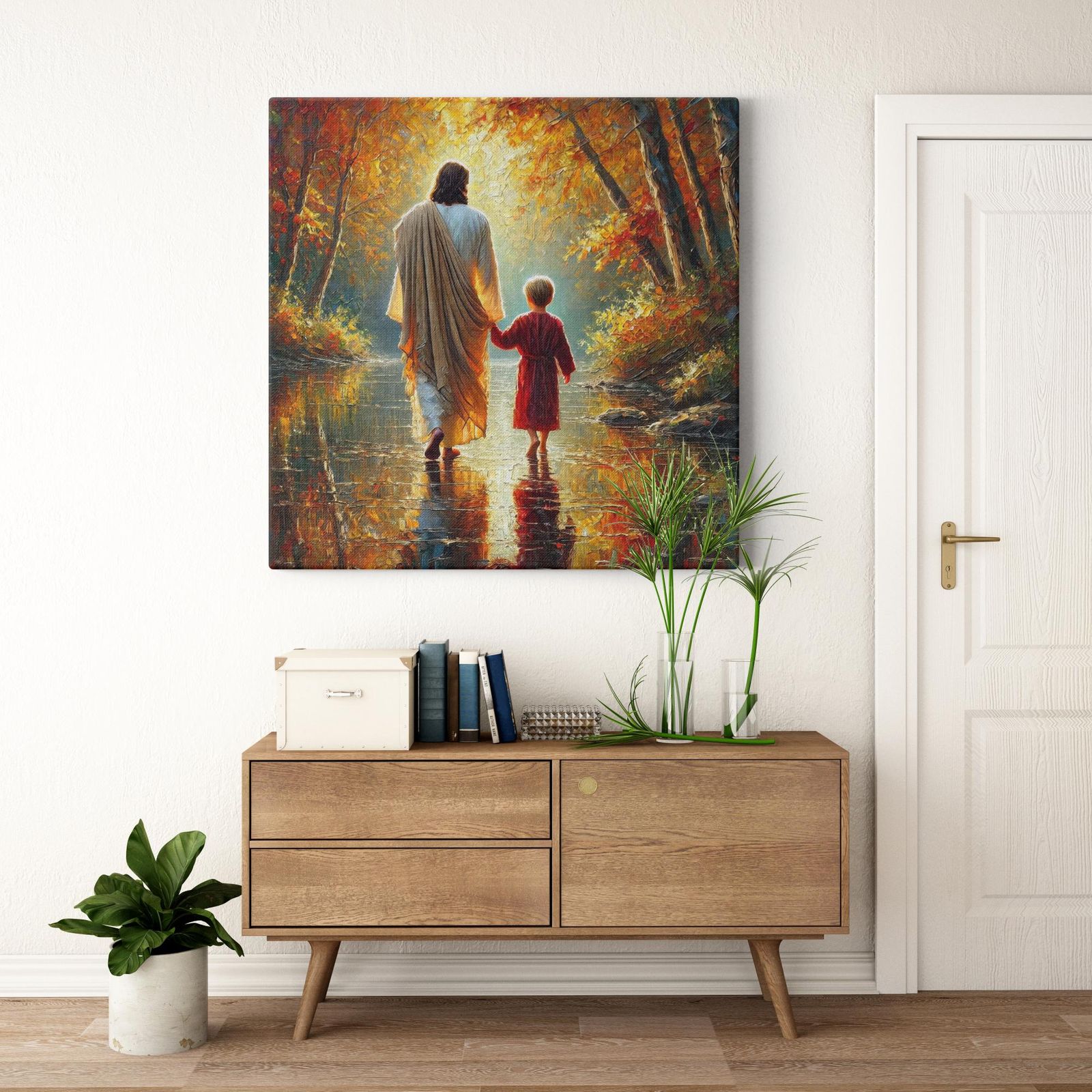 Autumn’s Embrace: Walk of Grace artwork detail - smiling Jesus painting wall art