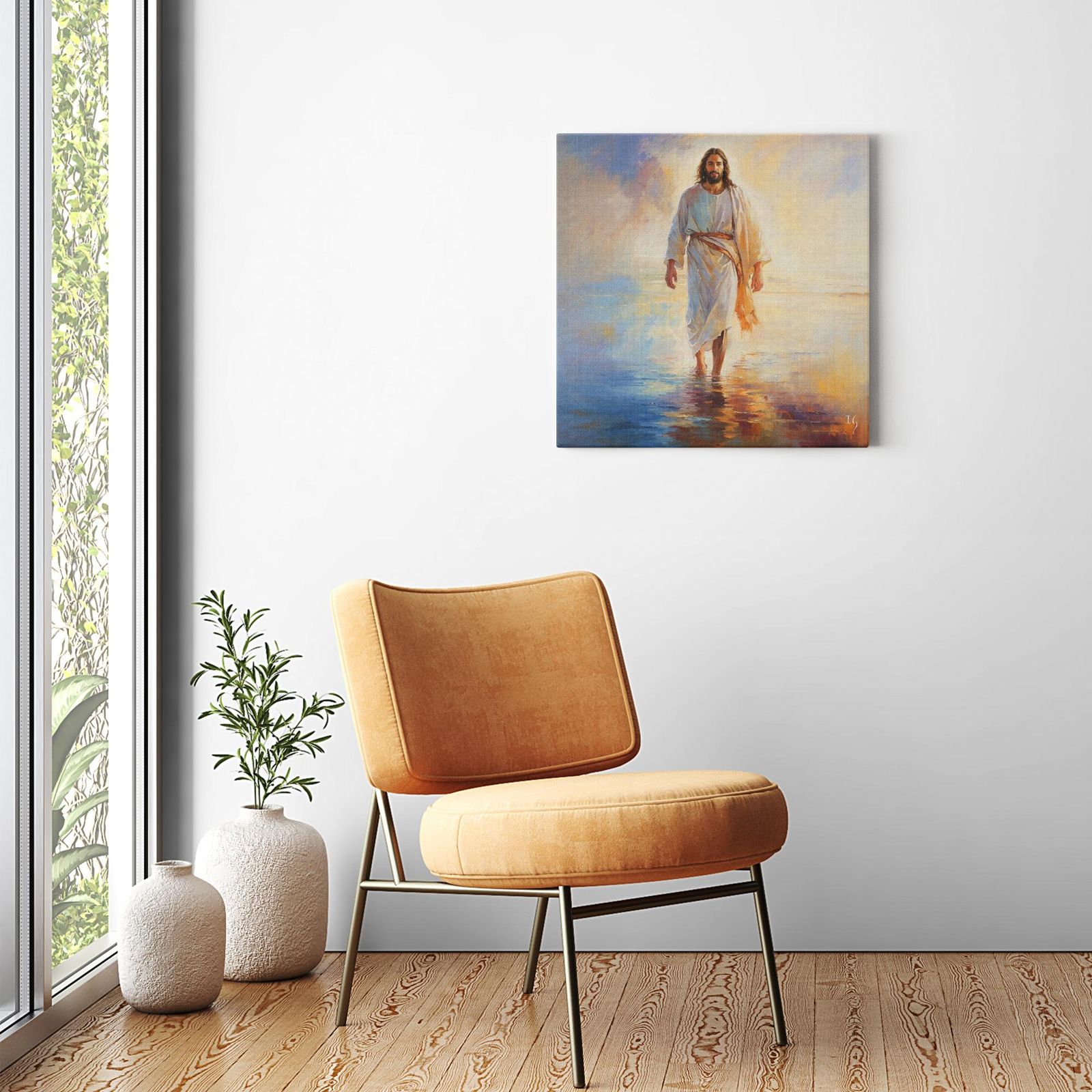 Reflections of Grace artwork detail - smiling Jesus painting wall art
