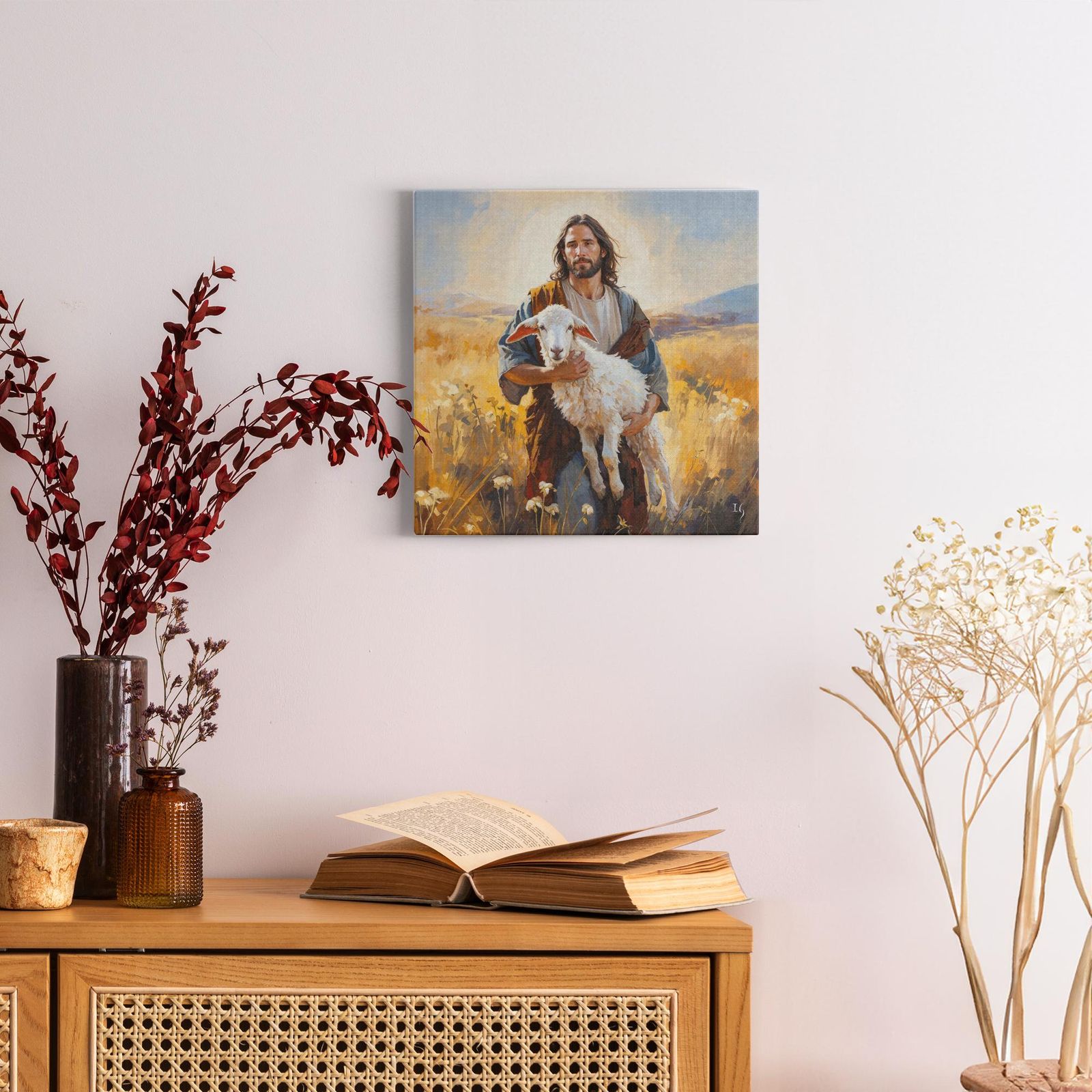 Jesus Embrace artwork detail - smiling Jesus painting wall art