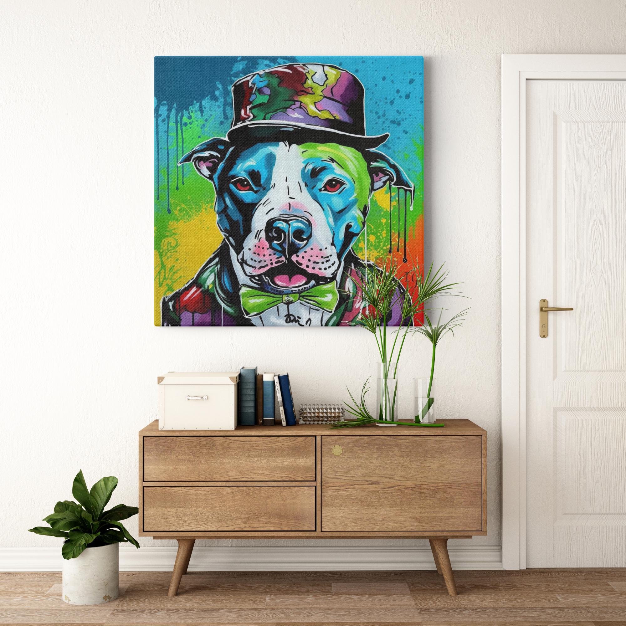 Charming Rainbow Pitbull artwork detail - colorful pet portrait art wall art