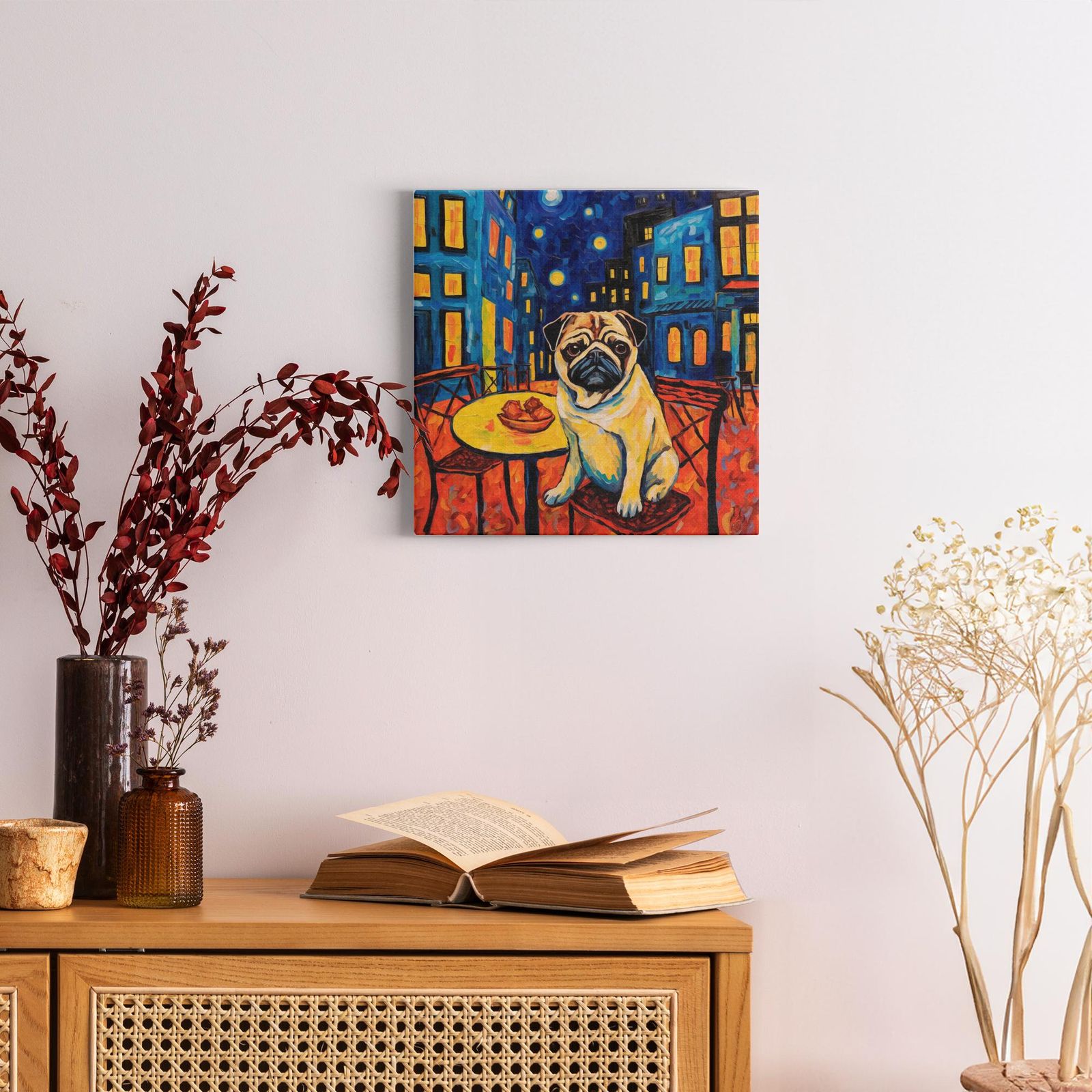 Cafe Canine artwork detail - colorful pet portrait art wall art