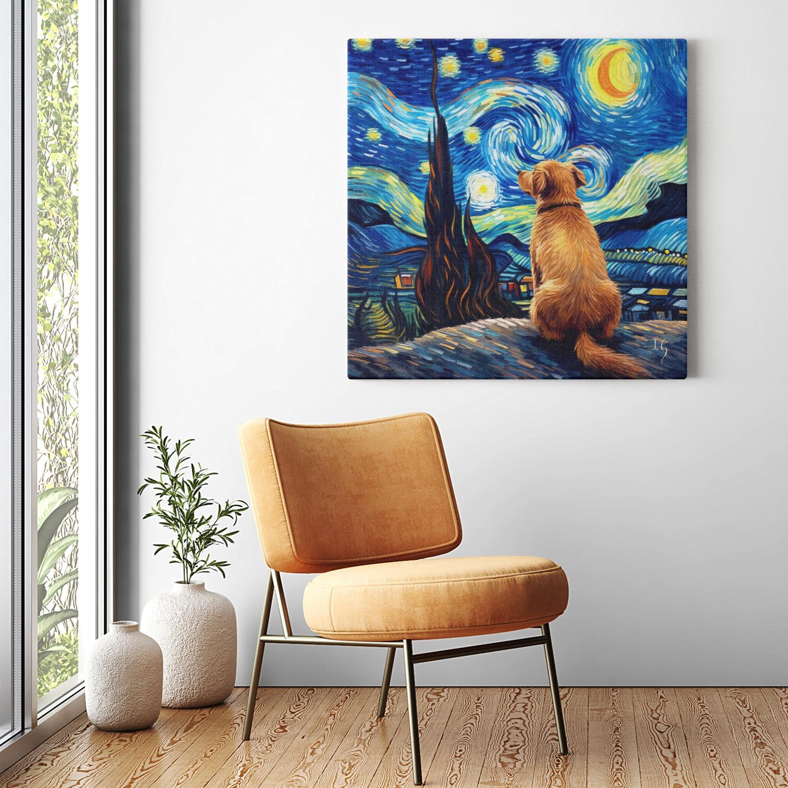 A story of Stars and Night Winds artwork detail - colorful pet portrait art wall art