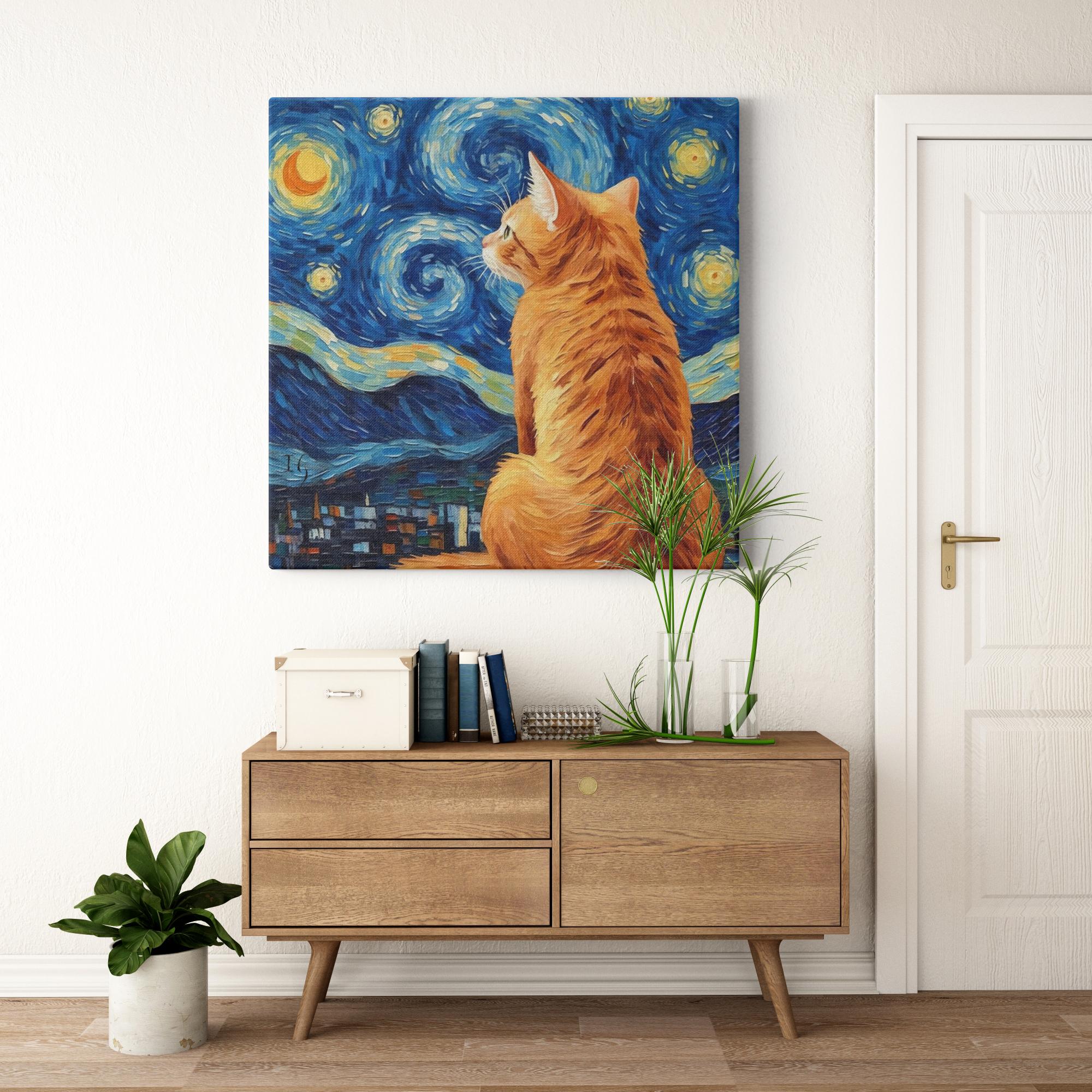 Under Starry Night artwork detail - colorful pet portrait art wall art