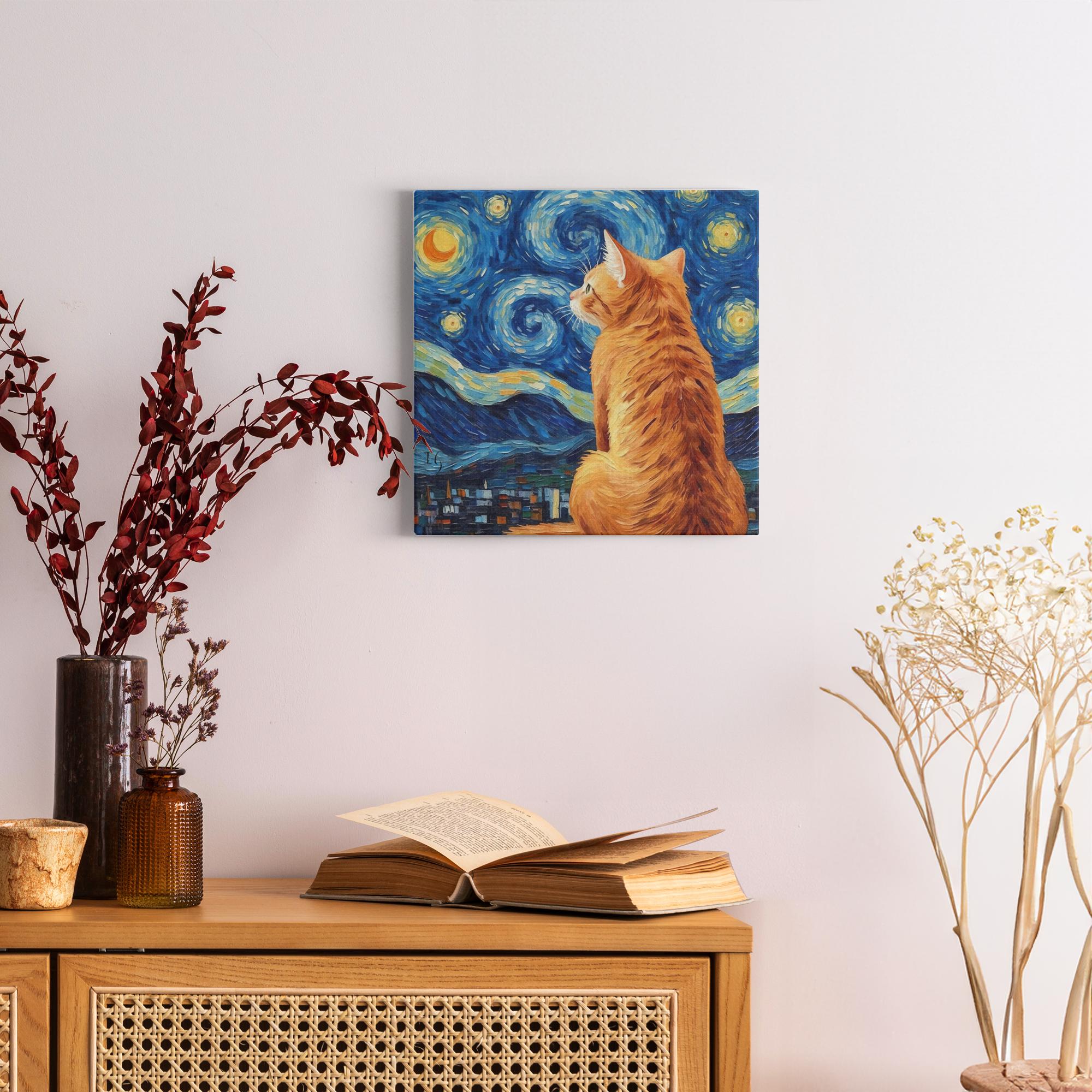Under Starry Night artwork detail - colorful pet portrait art wall art