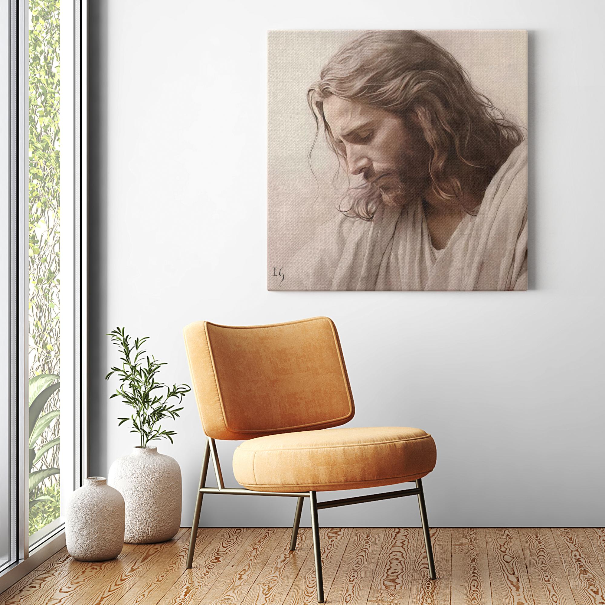 Jesus - Whispers of Grace artwork detail - smiling Jesus painting wall art