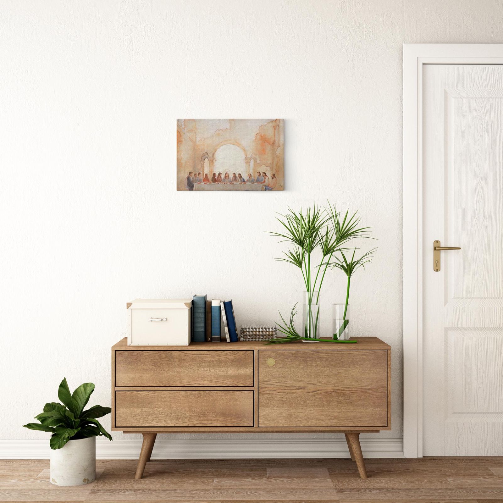 Last Supper Landscape - Celestial Light artwork detail - smiling Jesus painting wall art