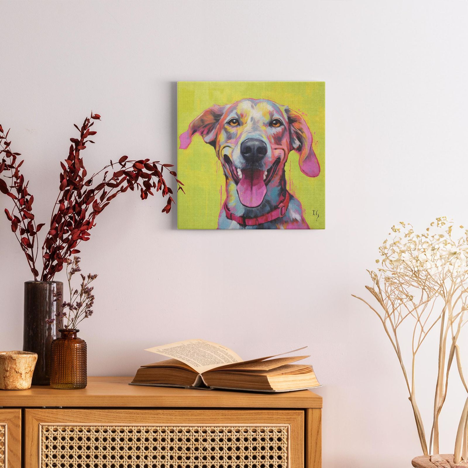 Emerald Enchantment artwork detail - colorful pet portrait art wall art