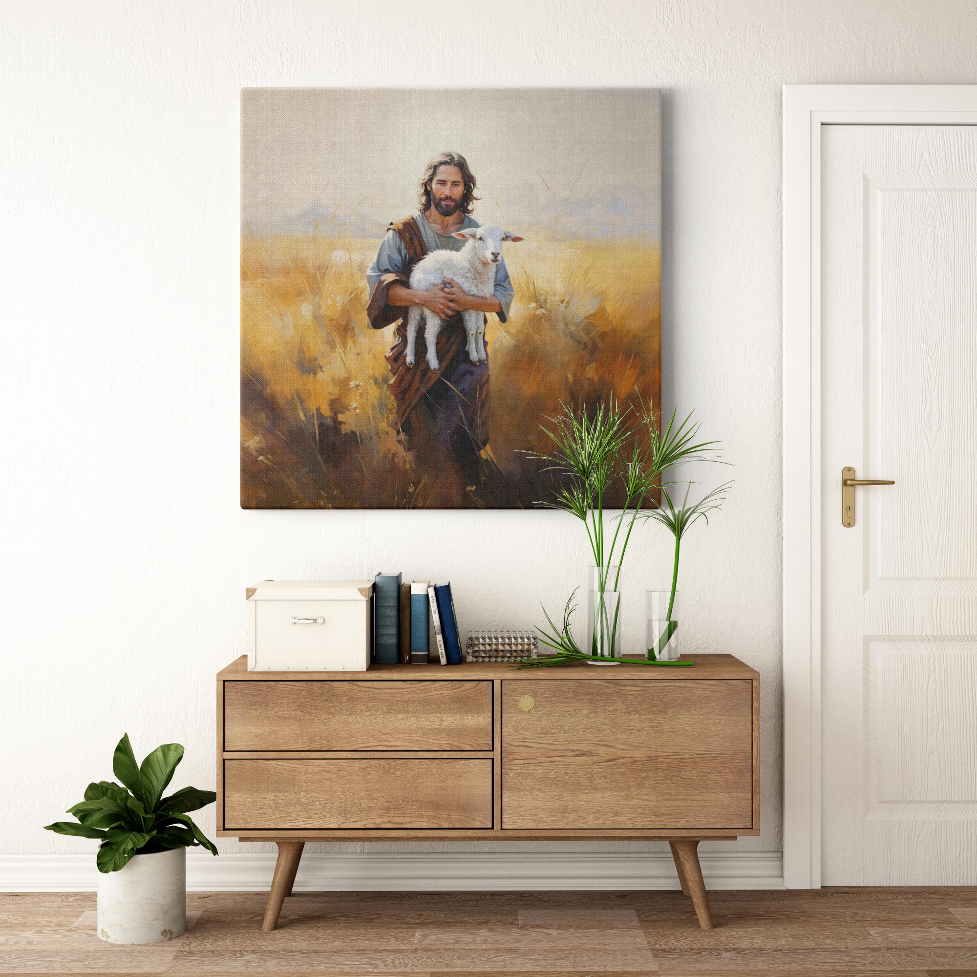 Pastoral Solace artwork detail - smiling Jesus painting wall art
