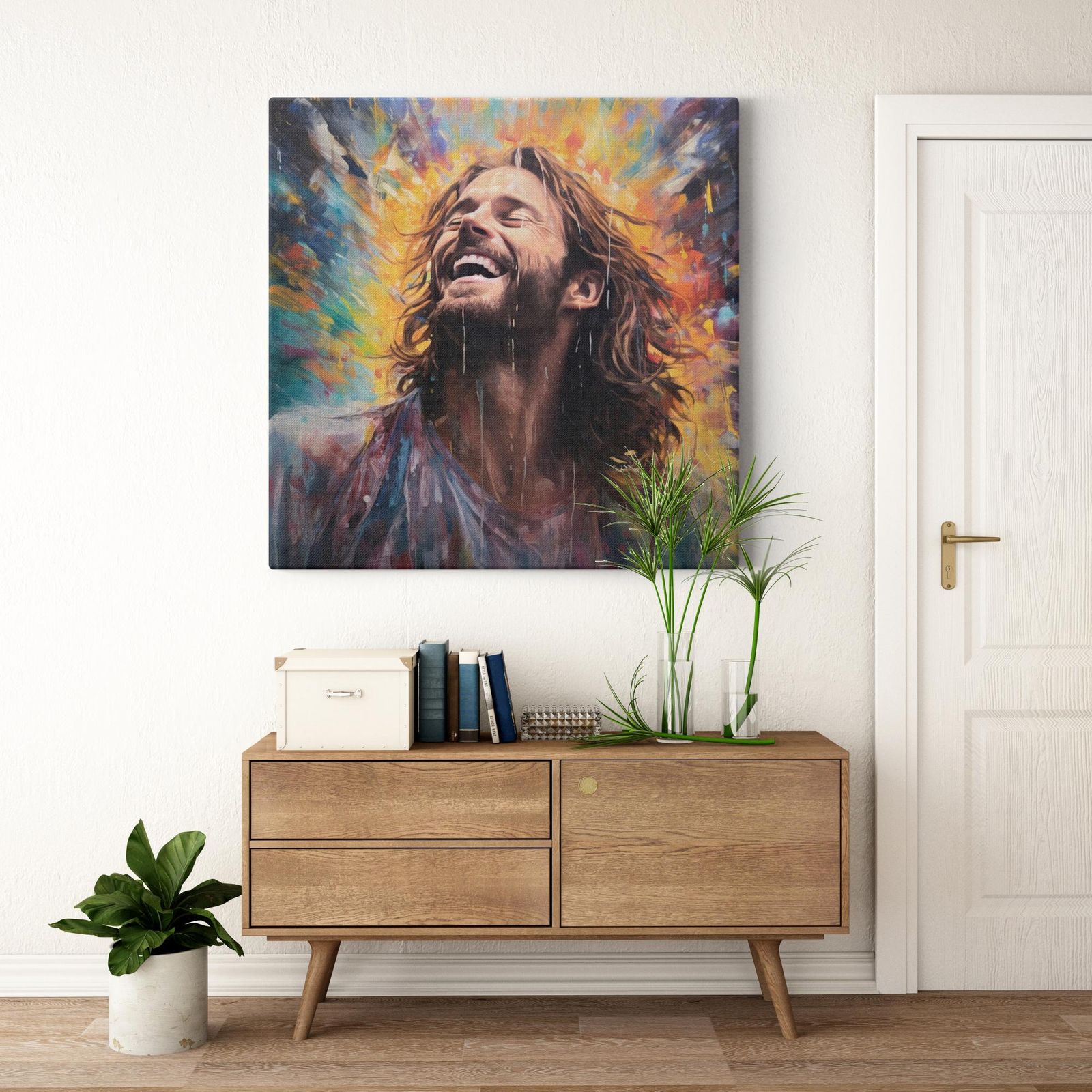 Jesus - Rapture in Rain and Radiance artwork detail - smiling Jesus painting wall art