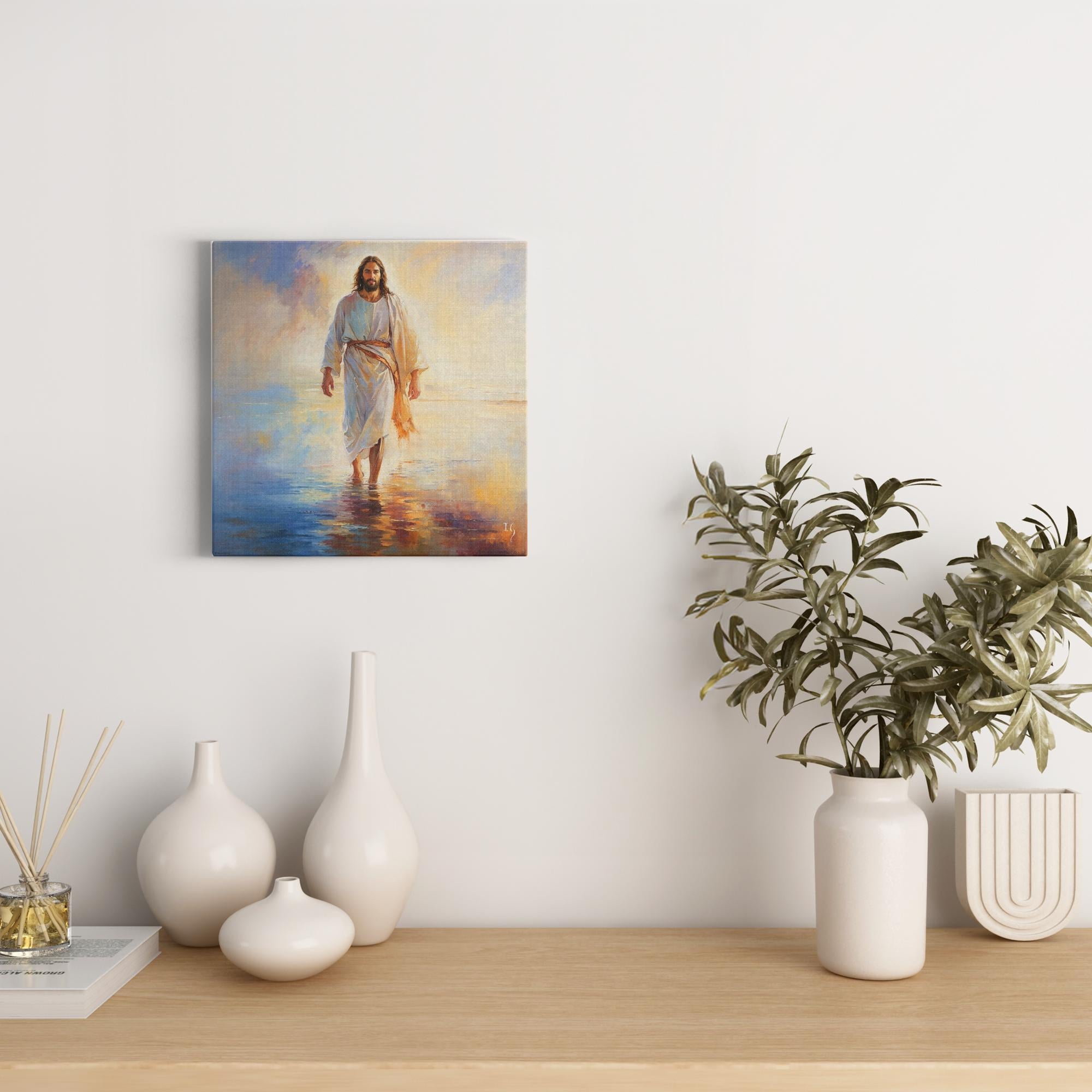 Reflections of Grace artwork detail - smiling Jesus painting wall art