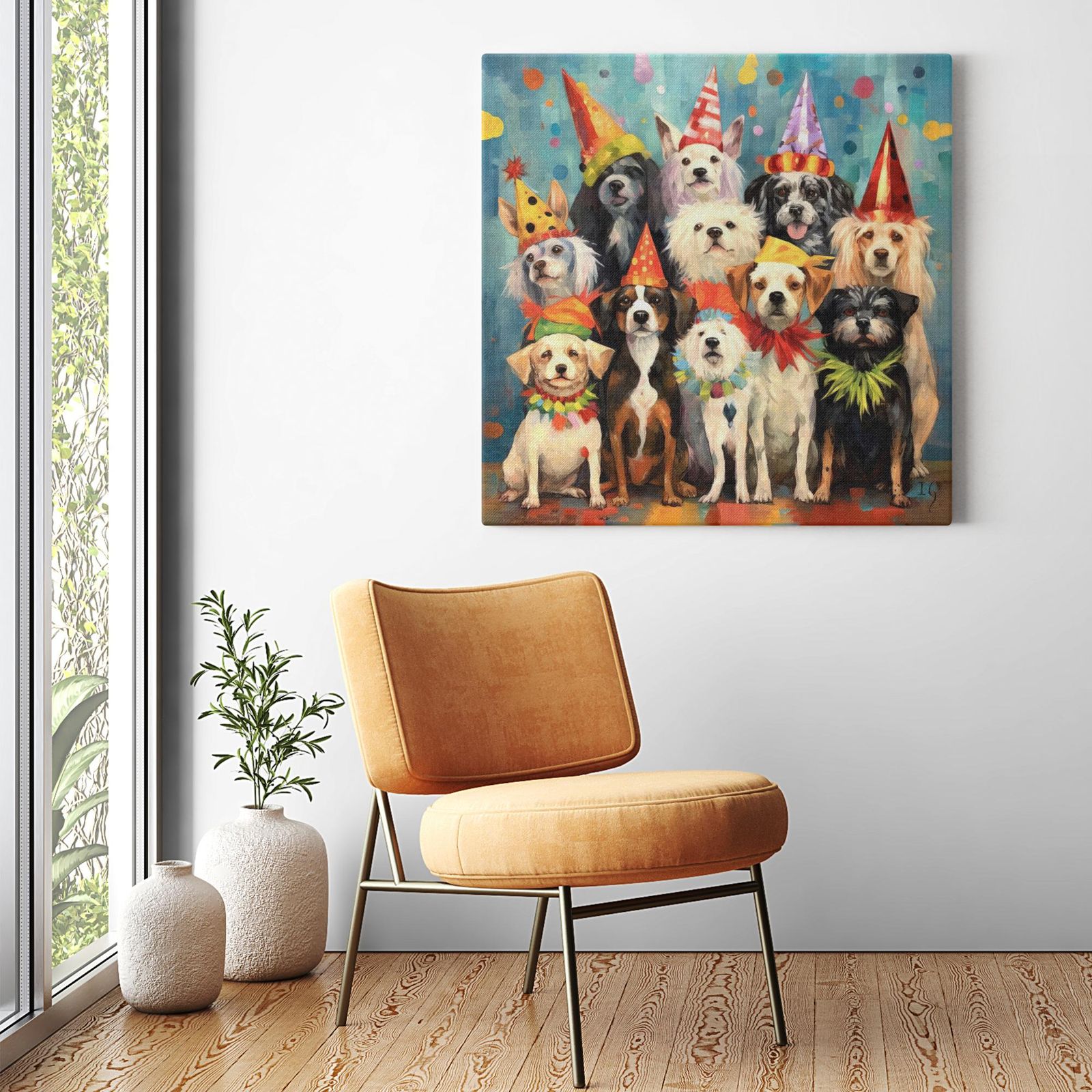 Canine Celebration artwork detail - colorful pet portrait art wall art