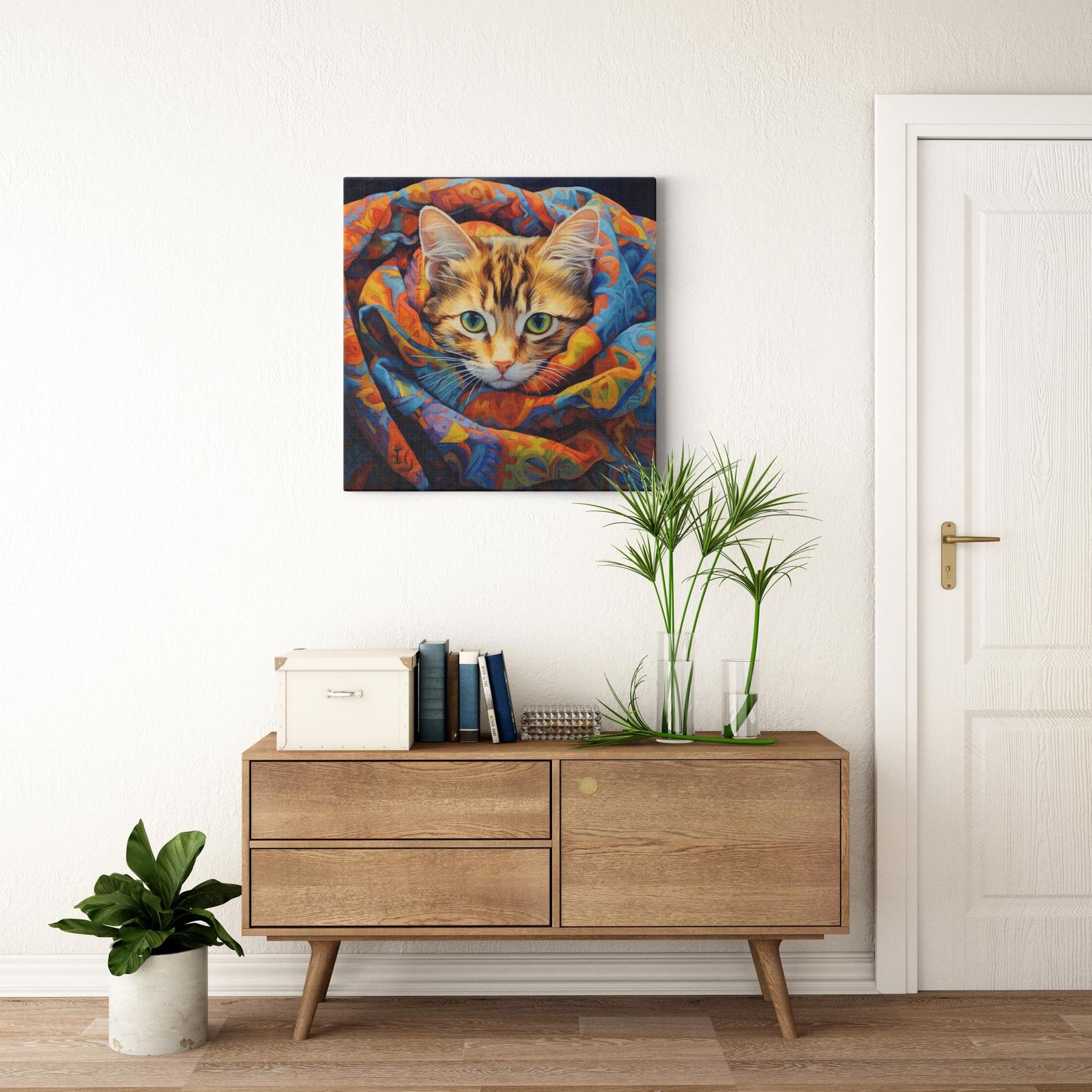 Whiskers & Wonders artwork detail - colorful pet portrait art wall art