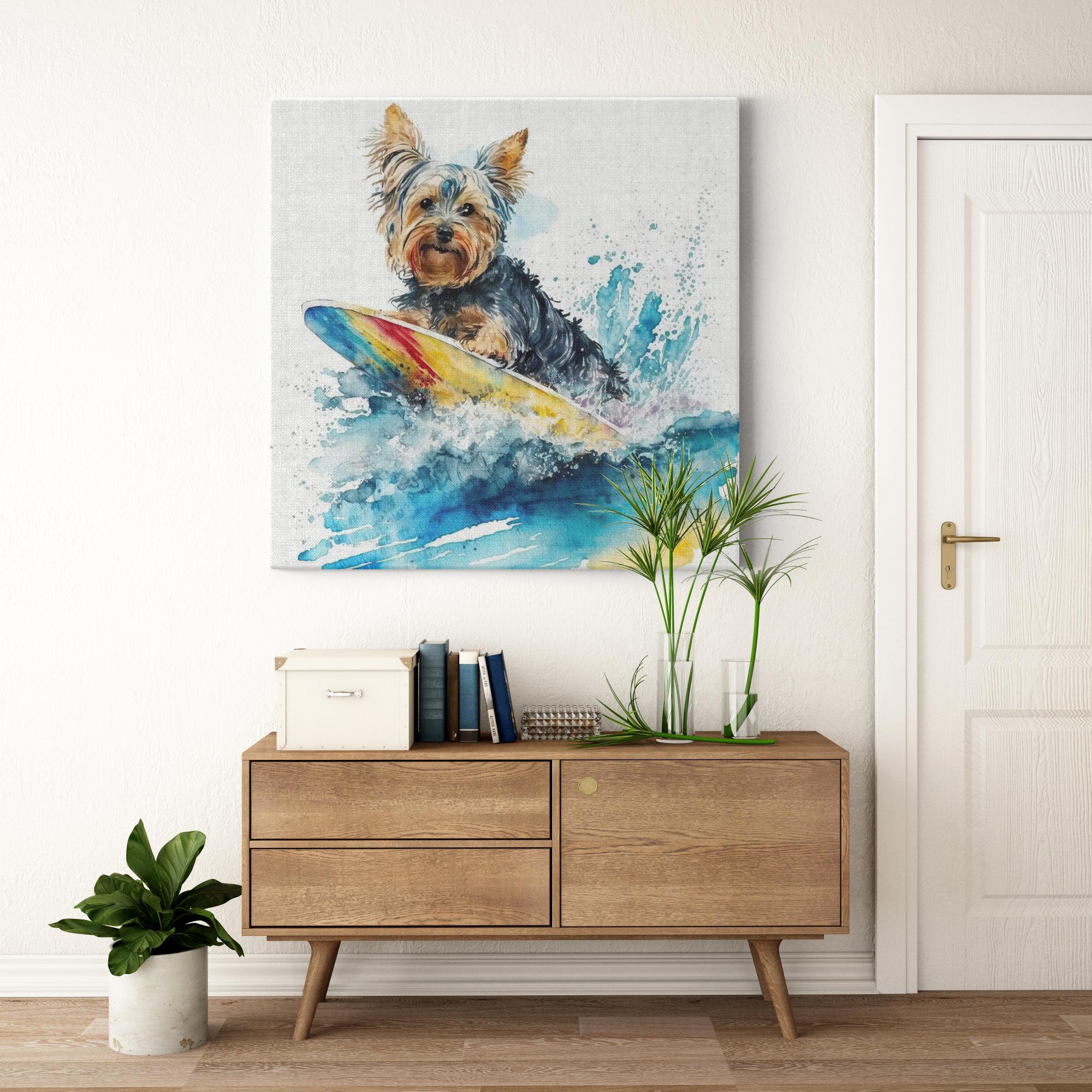 Surfs Up, Terrier Style! artwork detail - colorful pet portrait art wall art