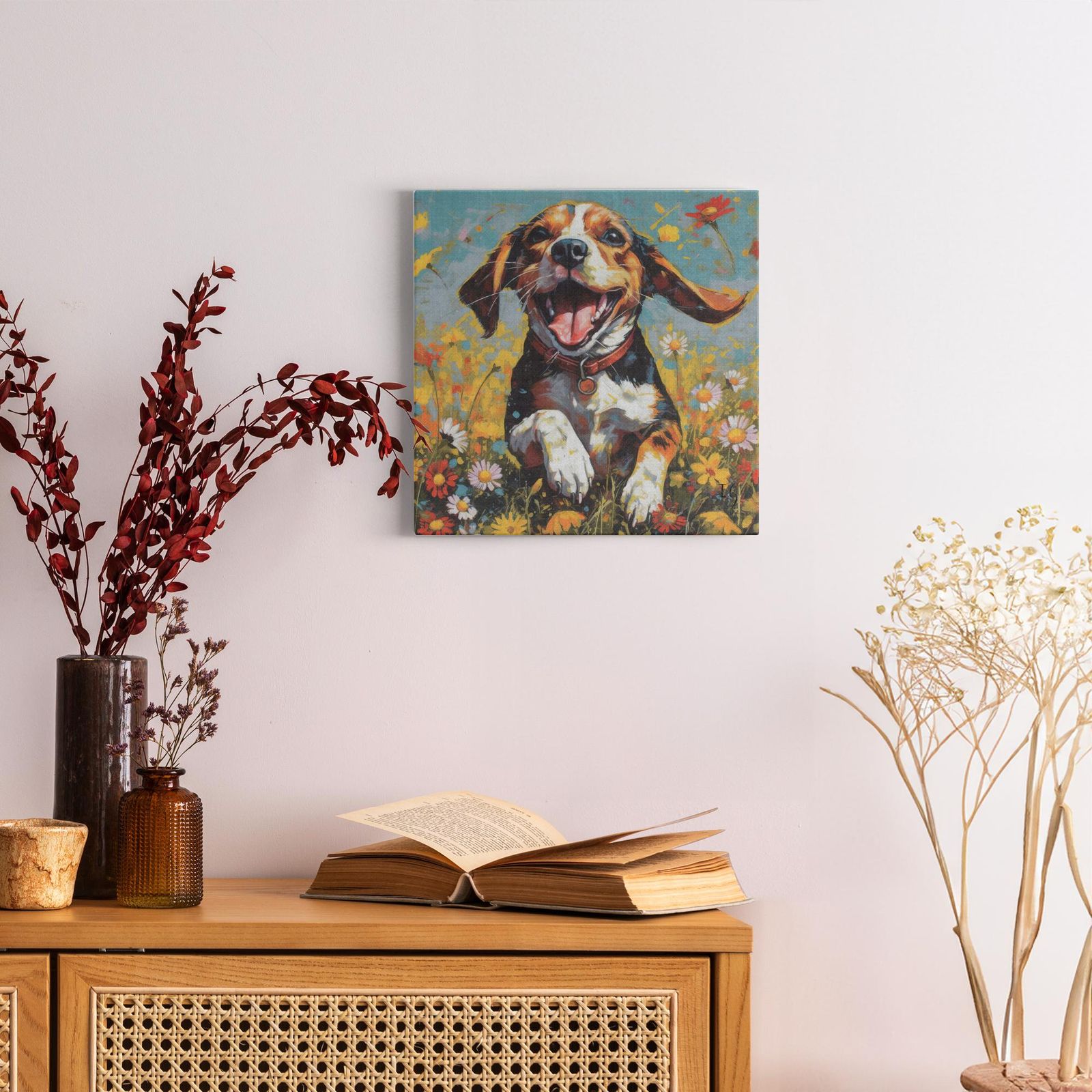 Daisy Field Frolic artwork detail - colorful pet portrait art wall art